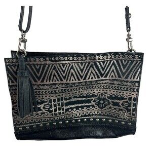 The Sak Black Leather Iris Tribal Print Stud Detail Small Cross Body Purse